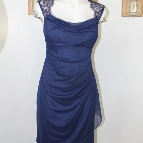 Scarlett Draped-Neck Lace Strap Chiffon Cocktail Dress - Picture 1 of 7